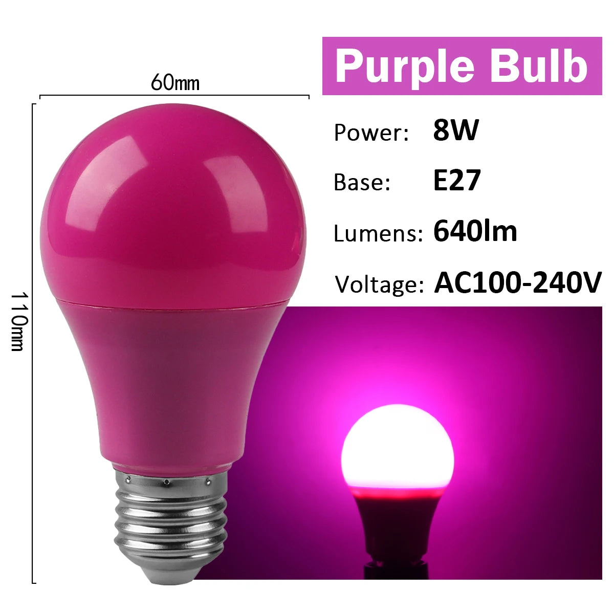 2-10pcs Colorful Bulb B22 E27 110V 220V Red Yellow Blue Green Pink Purple Orange Light Bulb Lamp for Home
