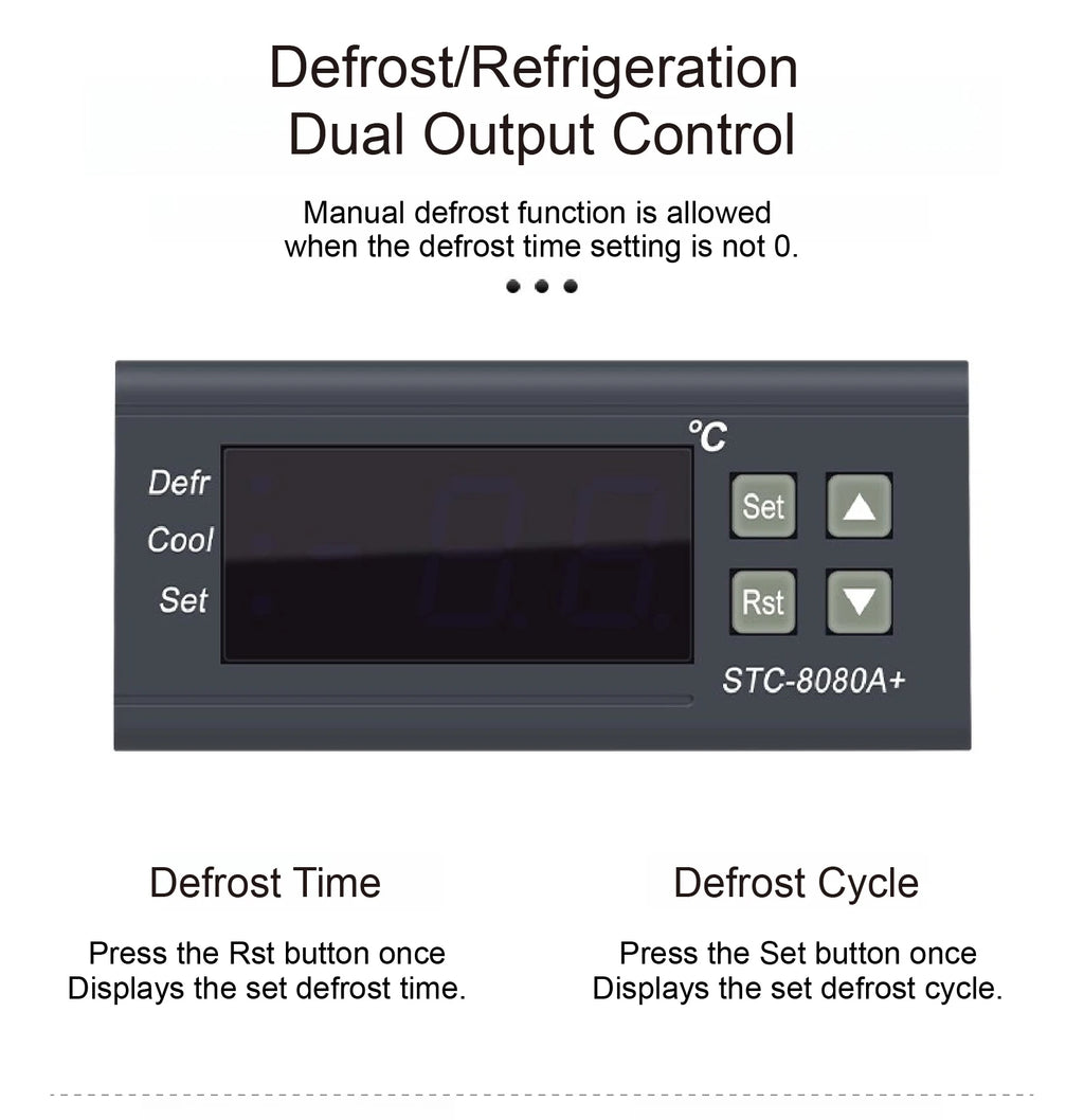 STC-8080A+ Digital Temperature Controller Thermostat Switch for Freezer Refrigerator Cold Storage Cooling Defrost Display
