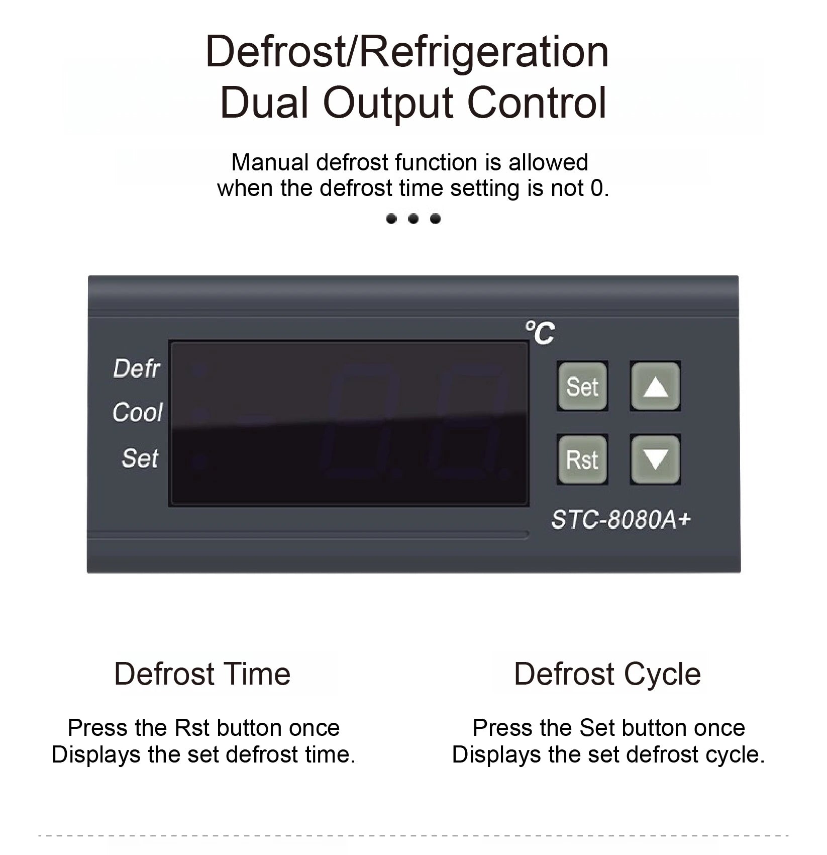 STC-8080A+ Digital Temperature Controller Thermostat Switch for Freezer Refrigerator Cold Storage Cooling Defrost Display