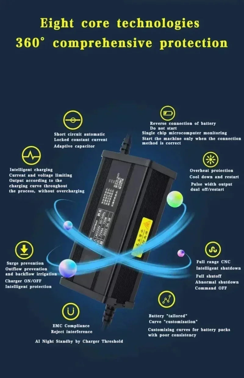 8A 54.6V 67.2V 84V Smart Lithium Battery Fast Charger for 13S 16S 20S Lipo Li-ion Electric Power Tool With LED Display