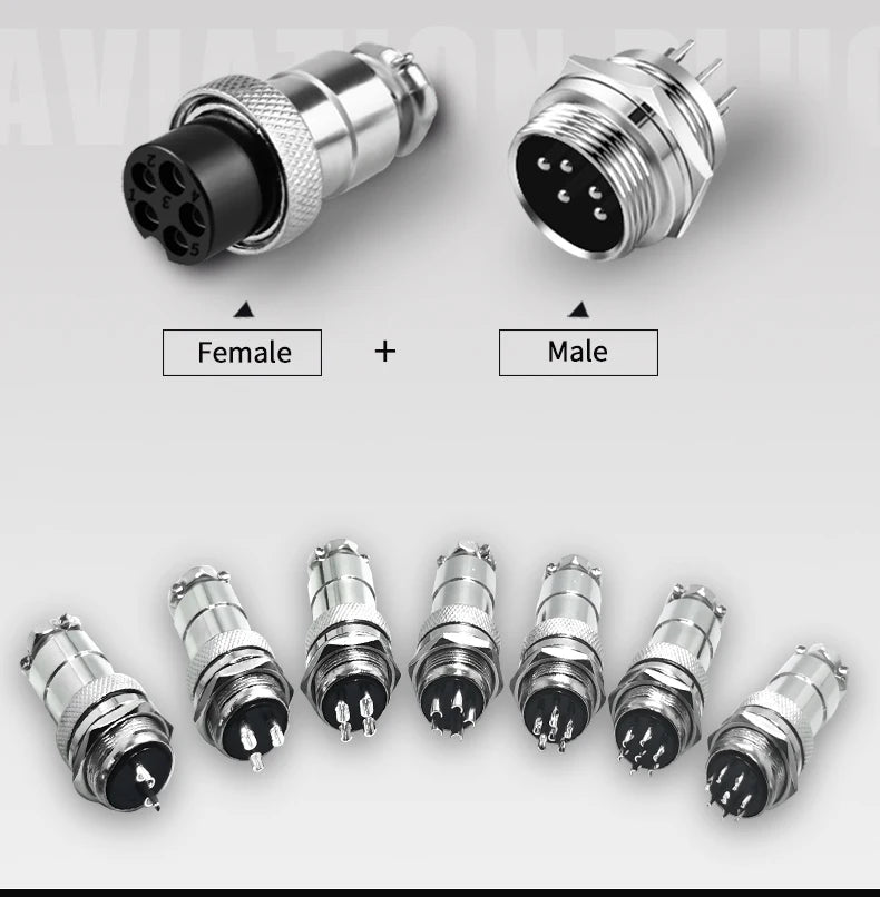 GX12 2/3/4/5/6/7Pin Nut Type Aviation Plug 12mm Circular Socket  Male & Female Electric Power Panel M12 Connector