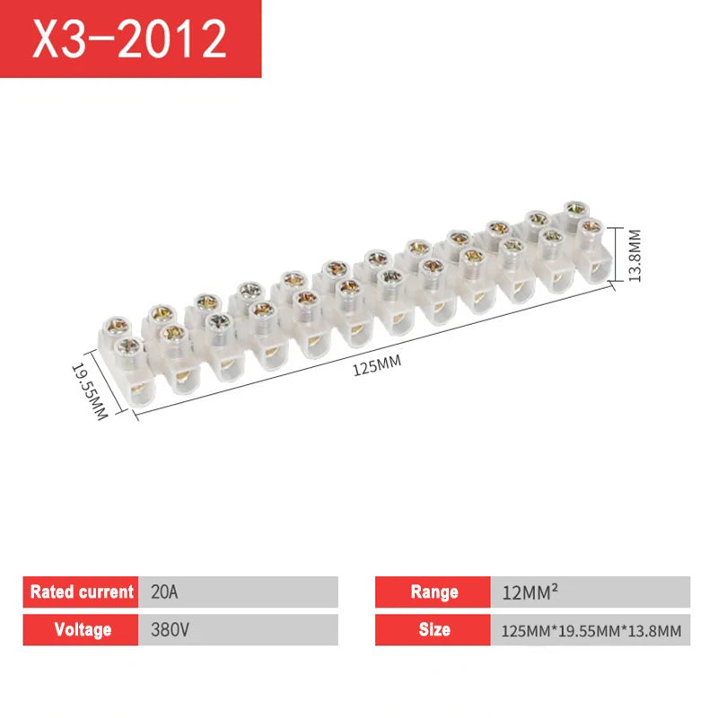 12 Position Terminal Connector Nylon Plastic Electric Terminal Block Dual Connector Strips 5/10/20/30A Electric Barrier Strip