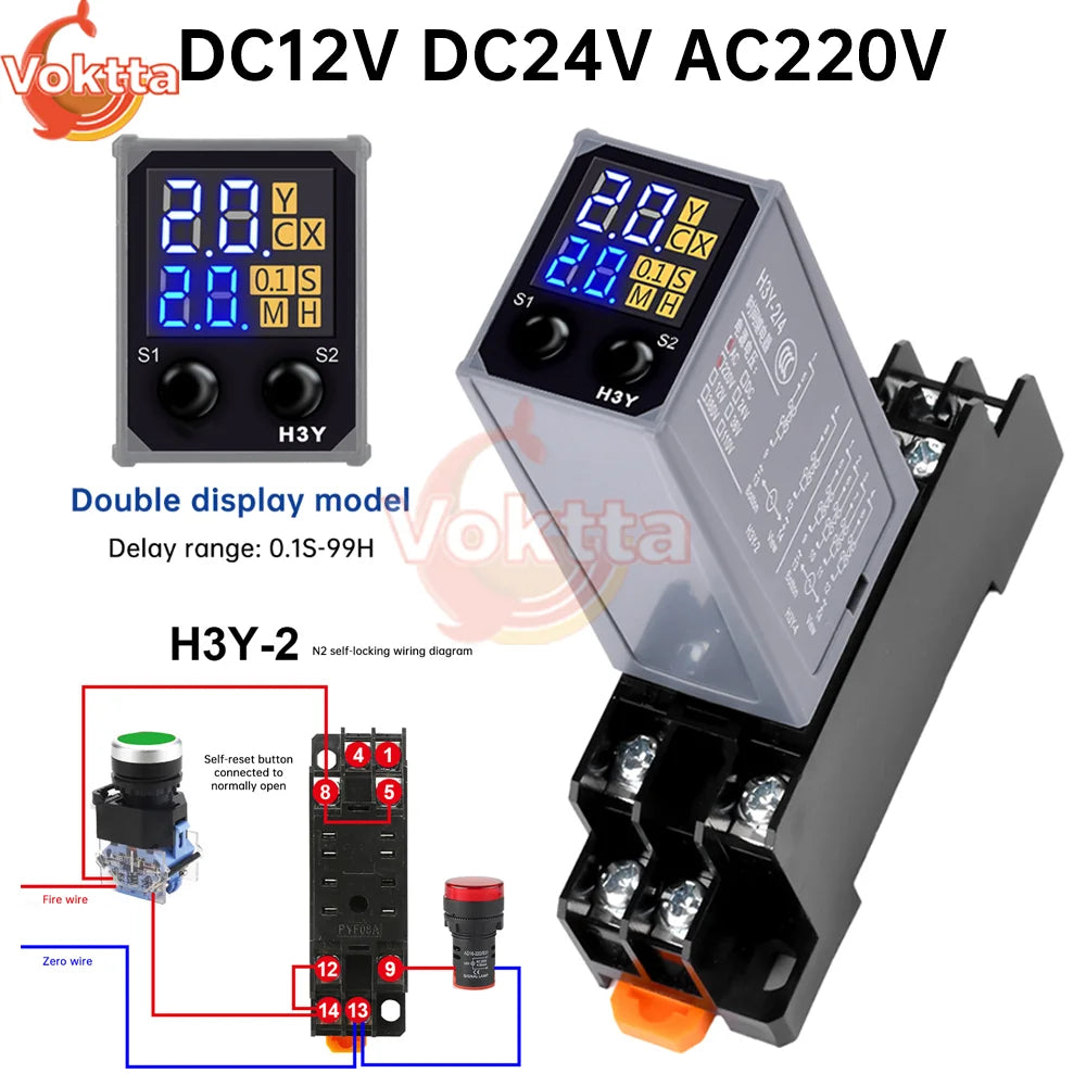 DC12V DC24V AC220V Digital Time Relay Mini Power-on Delay Controller Time Relay Cycle Time Control Delay Device with Base Socket