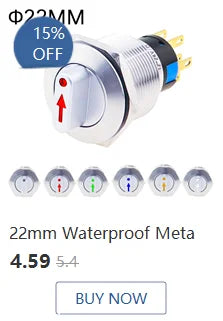 1pc 16mm 19mm 22mm Waterproof Metal Latching Emergency STOP Mushroom Push Button Switch Button Switch Knob Rotary Switch