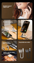 100W PD Fast Charger Cable 2 in 1 USB C Splitter Type USB C Headphones Jack Audio Adapter For Samsung iPhone 16 15 Huawei Xiaomi