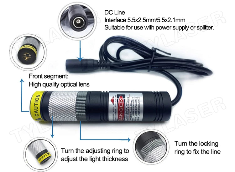 DOE 1 Ring Glass D20X90mm Focusable 520nm Green 10mW 30mW 50mW 80mW 135mW Laser Module for Cutting Positioning