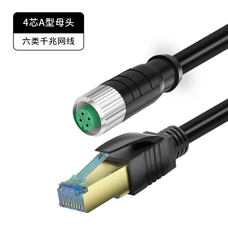 M12 Sensor Connector Wire CAT6 4Pin 8Pin A/D/X Code to RJ45 Adapter Ethernet Cable Industrial Camera Shielded Twisted Pair Line