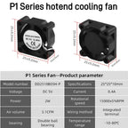 Bamboo Lab X1 P1 Hotend Cooling Fan with Cable for 3D Printer Rapid Accessories Heater Thermistor Compatible with X1C P1S P1P Mo