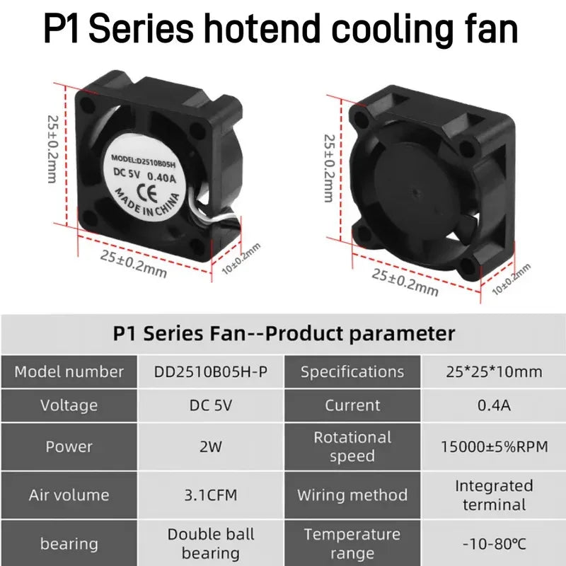 Bamboo Lab X1 P1 Hotend Cooling Fan with Cable for 3D Printer Rapid Accessories Heater Thermistor Compatible with X1C P1S P1P Mo