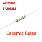 10pcs/lot Fast Blow Glass Tube Fuses 3.6x10mm 5x20mm 6x30mm 250V 100mA 200mA 250mA 300mA 500mA 630mA 750mAxial Lead Ceramic Fuse