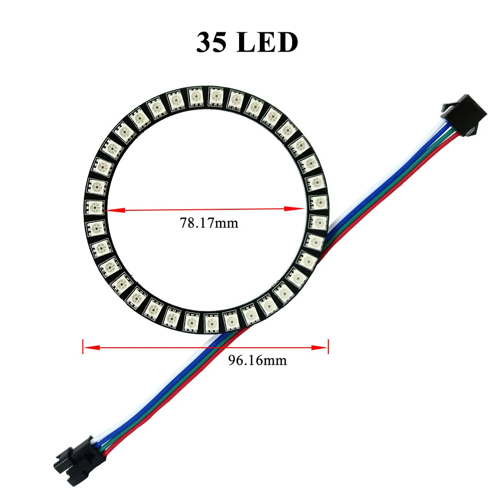 WS2815 Angel Eyes Ring 16/24/35 LEDs Breakpoint Resume Individually Addressable DC12V 5050 RGB Car Daytime Running Light