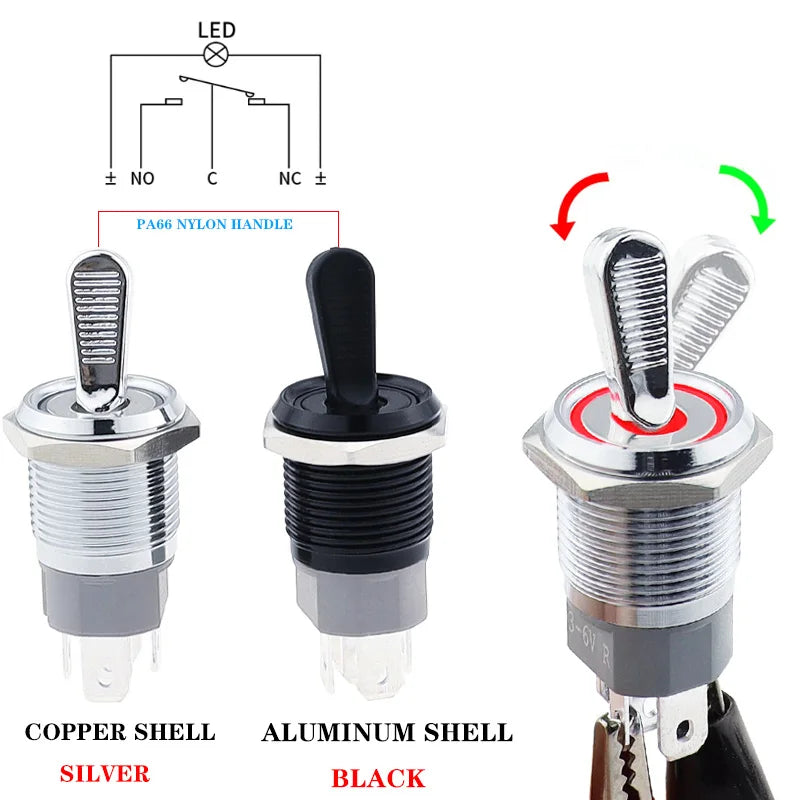 16MM Metal Toggle Switch Waterproof LED Light Self-locking 2/3 Position On Off Micro Button Switch 1NO1NC 15A 12V 220V 3pin/5pin