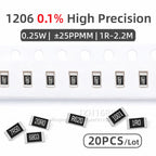 1206 Thin Film Resistor Pack 0.1% Low TCR SMD Chip Resistor 1R 2.2R 10R 100R 1K 10K 22K 47K 100K 470K 1M Ohm High Precision Kit