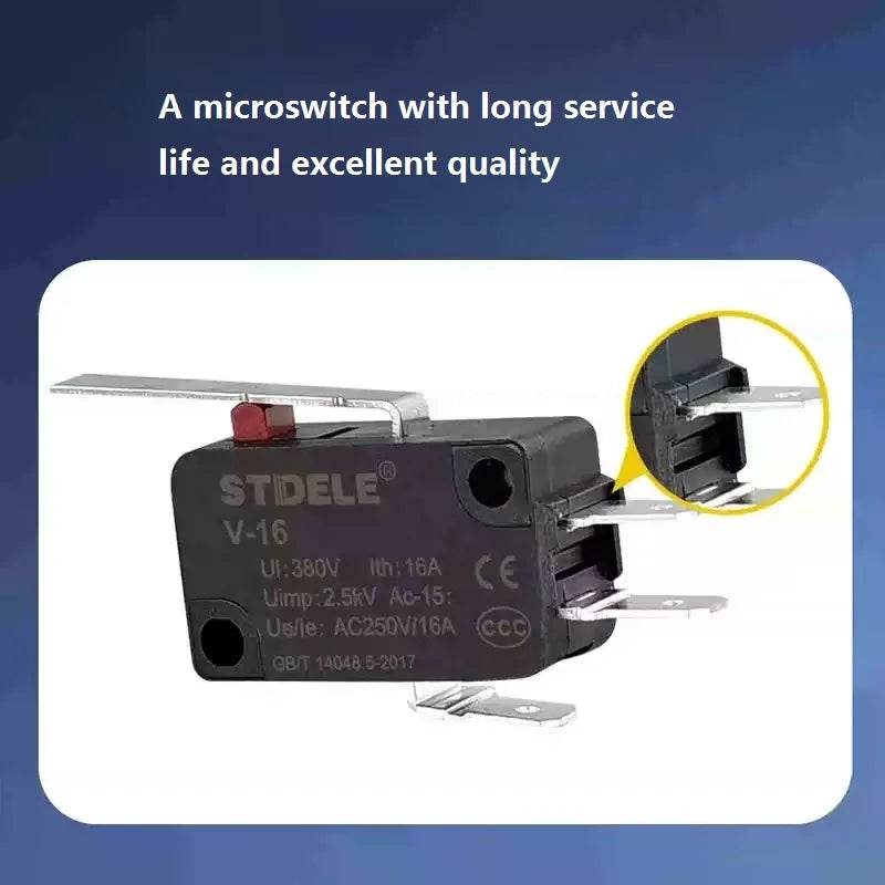 V-16 series micro-motion button limit travel switch with 3 pins, suitable for coffee machine and other small household appliance