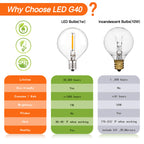 25PCS Vintage G40 LED Light Bulbs 1W E12 220V Warm White 2200K Clear Glass Equal 7W Incandescent String Light Replacement Bulb