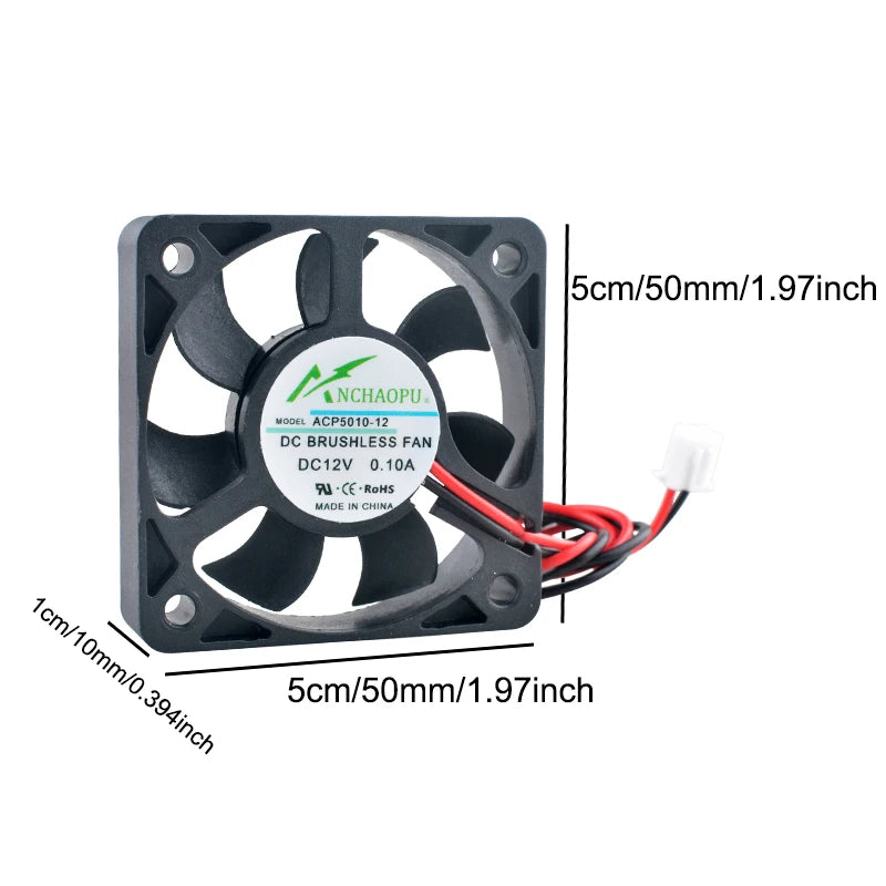 ACP5010 50x50x10mm Axial Cooling Fan 2-Pin DC 5V/12V/24V 50mm for Power Supply Charger Frequency Converter - Computer Case Fans