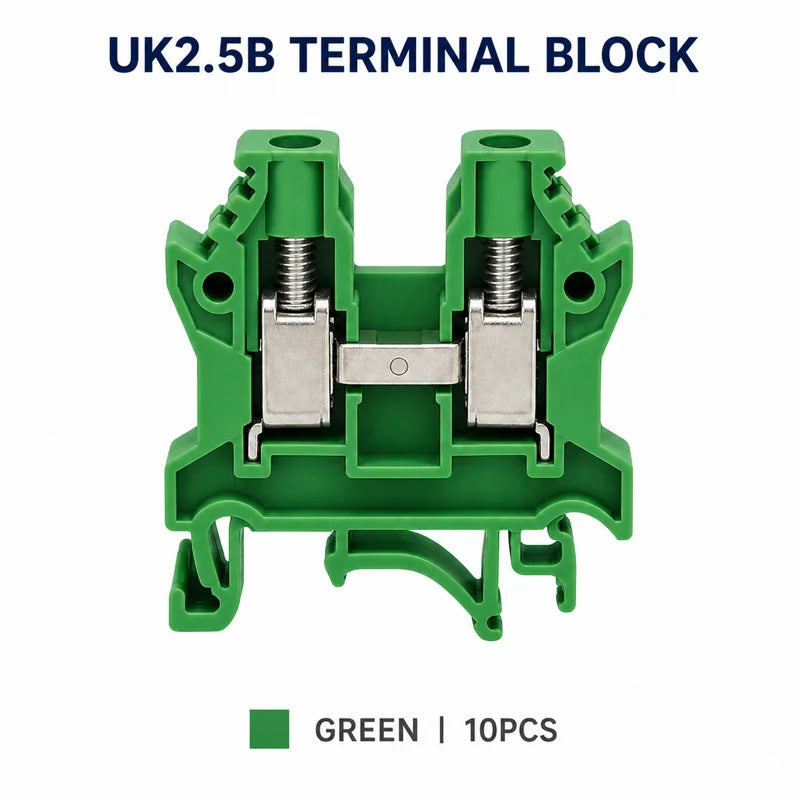 10PCS UK2.5B 2.5mm² DIN Rail Terminal Blocks Screw Connection Feed Through Wire Connector Gray Red Blue Green Black Yellow Set