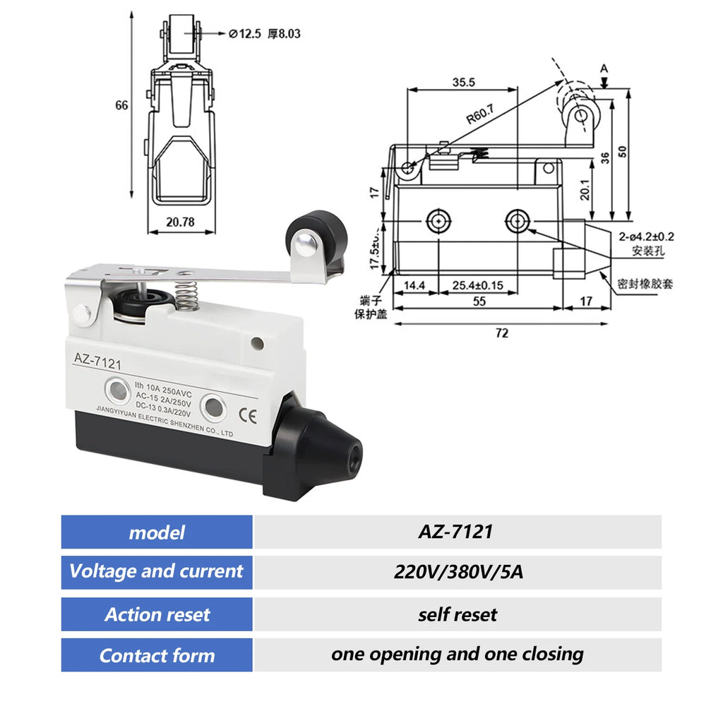 10A 250V AZ Waterproof Microswitch Travel Micro Limit Switch Small Horizontal Roller Lever AZ-7312 AZ-7311 AZ-7121 AZ-7310