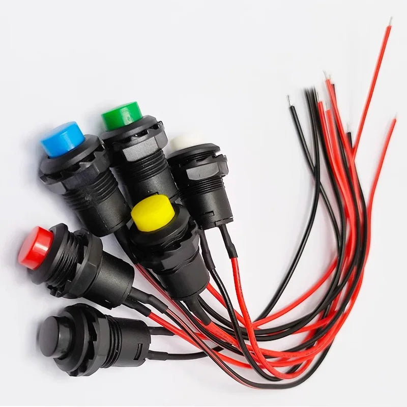 5/20/100PCS Latching/Momentary 12MM Round  Push Button Switch With Cable 20CM Self-Locking DS-428/427 Self-Resetting