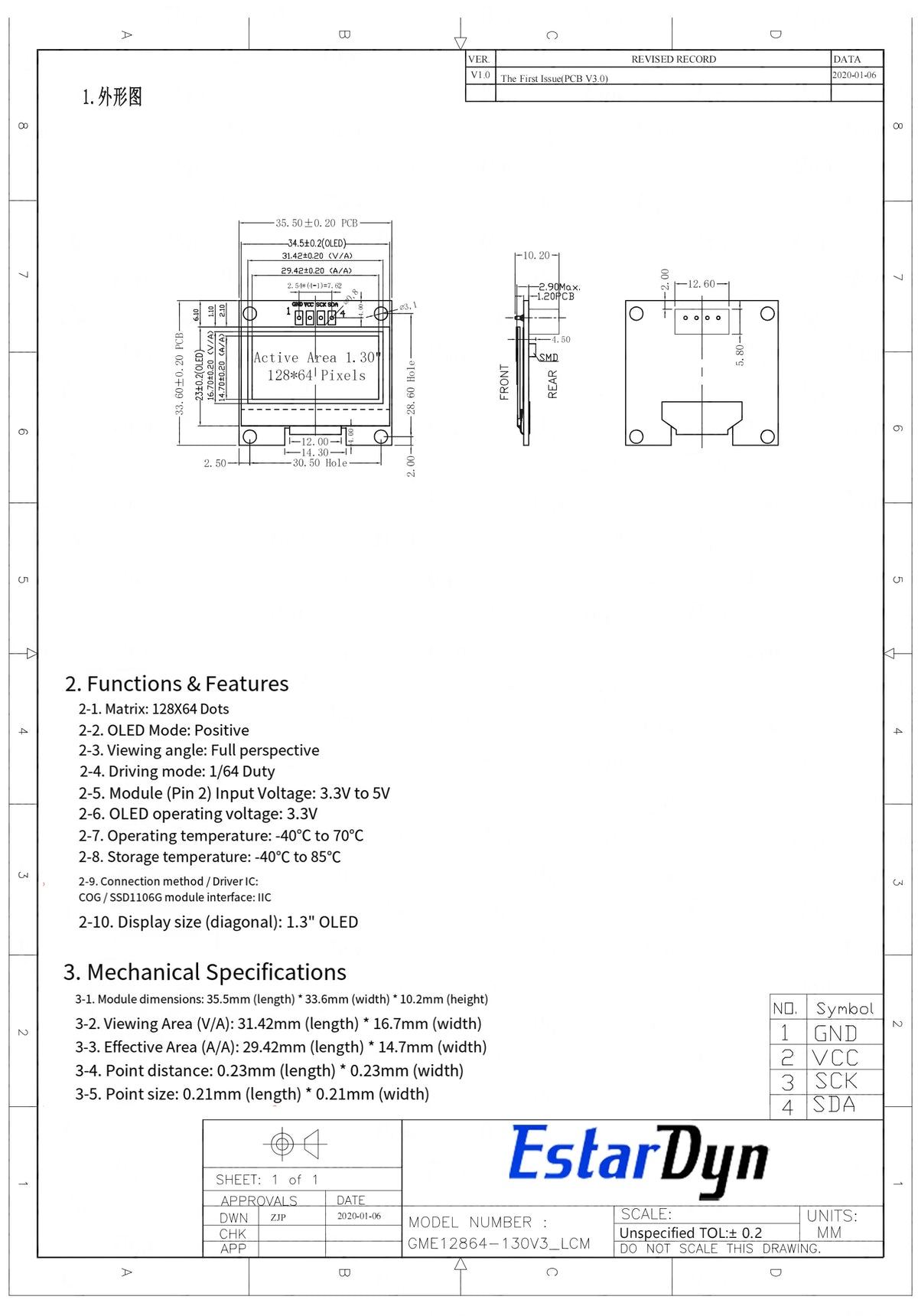 1.3 inch OLED RoHS Module 2.54mm Connecting Terminals SPI/IIC I2C Communicate White/Blue Color 128X64 1.3" OLED