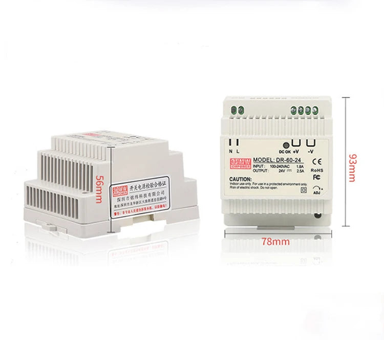 DR-60W Output 5V 12V 15V24V DIN Rail Switching Power Supply 24V DC 220V to 12V Transformer 5V Module Power Supply Box