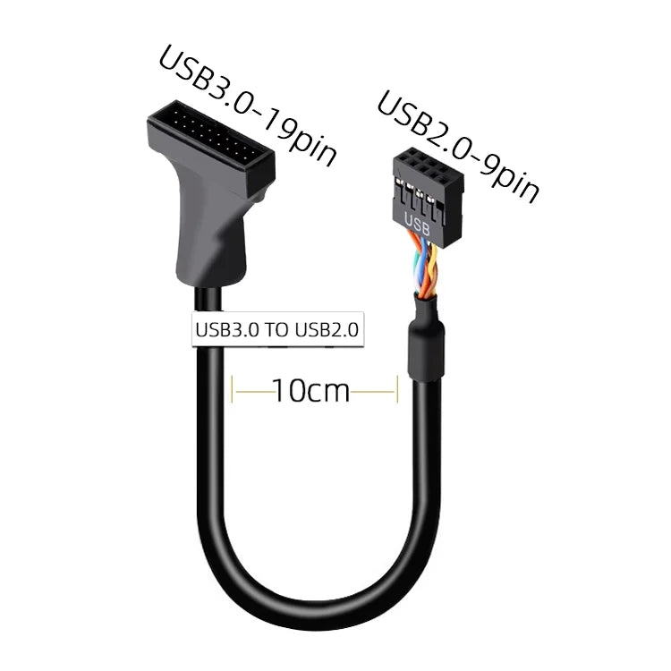 Motherboard USB 3.0 19-Pin To USB 2.0 9-Pin Adapter 9Pin to 19Pin Header 480Mbps Data Transmission Cable for Desktop Front Panel