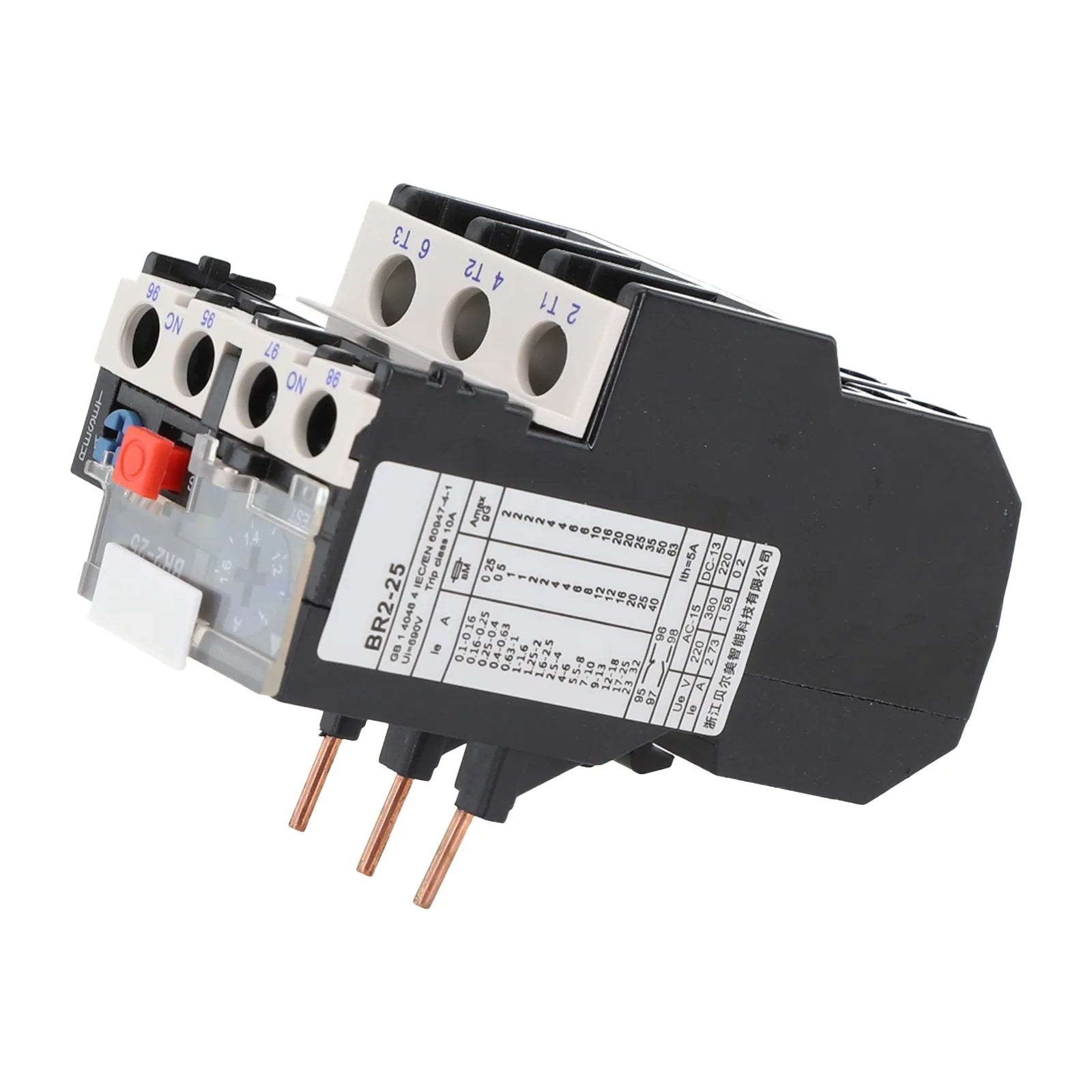 Thermal Overload Motor Relay 3 Phase AC 50Hz/60Hz FR NR2-25 IP20 Plug-in With Indicator Light For CJX2 Series Contactors
