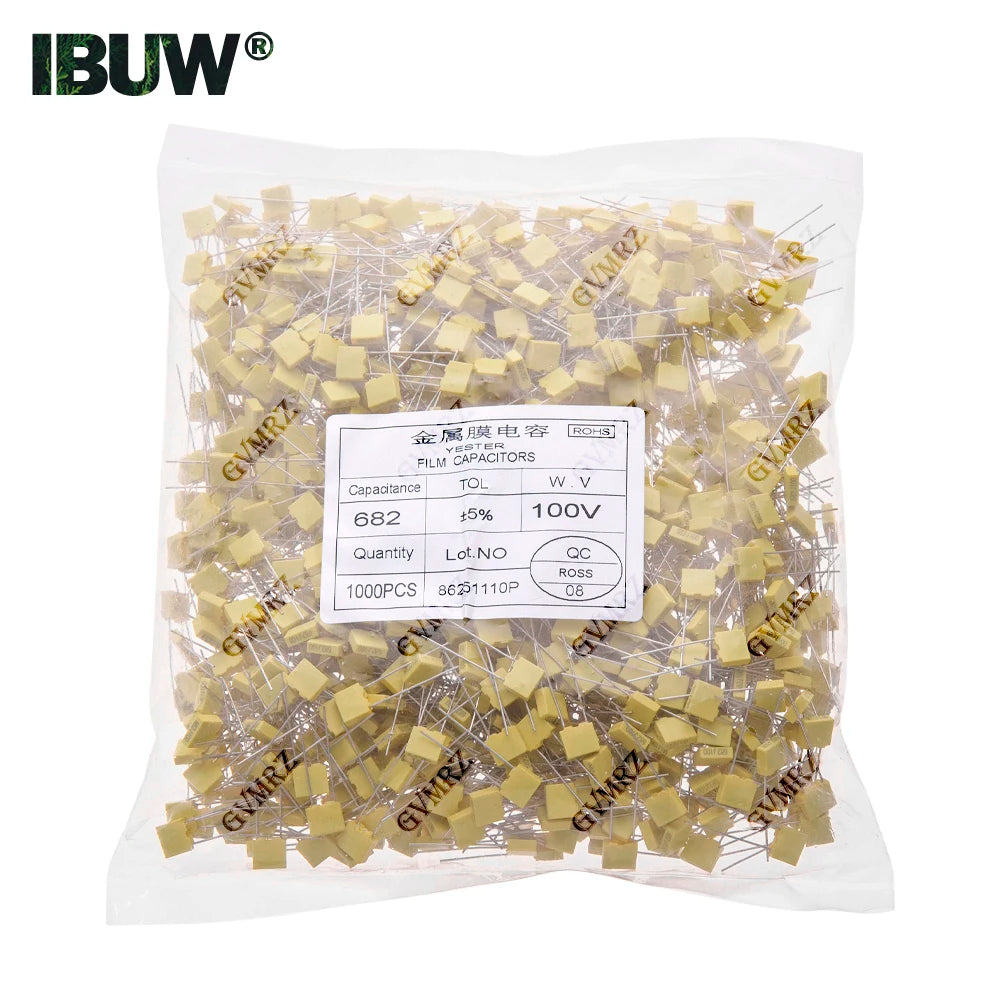 100pcs/1000pcs/20pcs 102J152J 222J 332J 472J 682J 103J Metal film capacitor 1NF 1.5NF 5NF 22NF 47NF 100NF 220NF capacitor