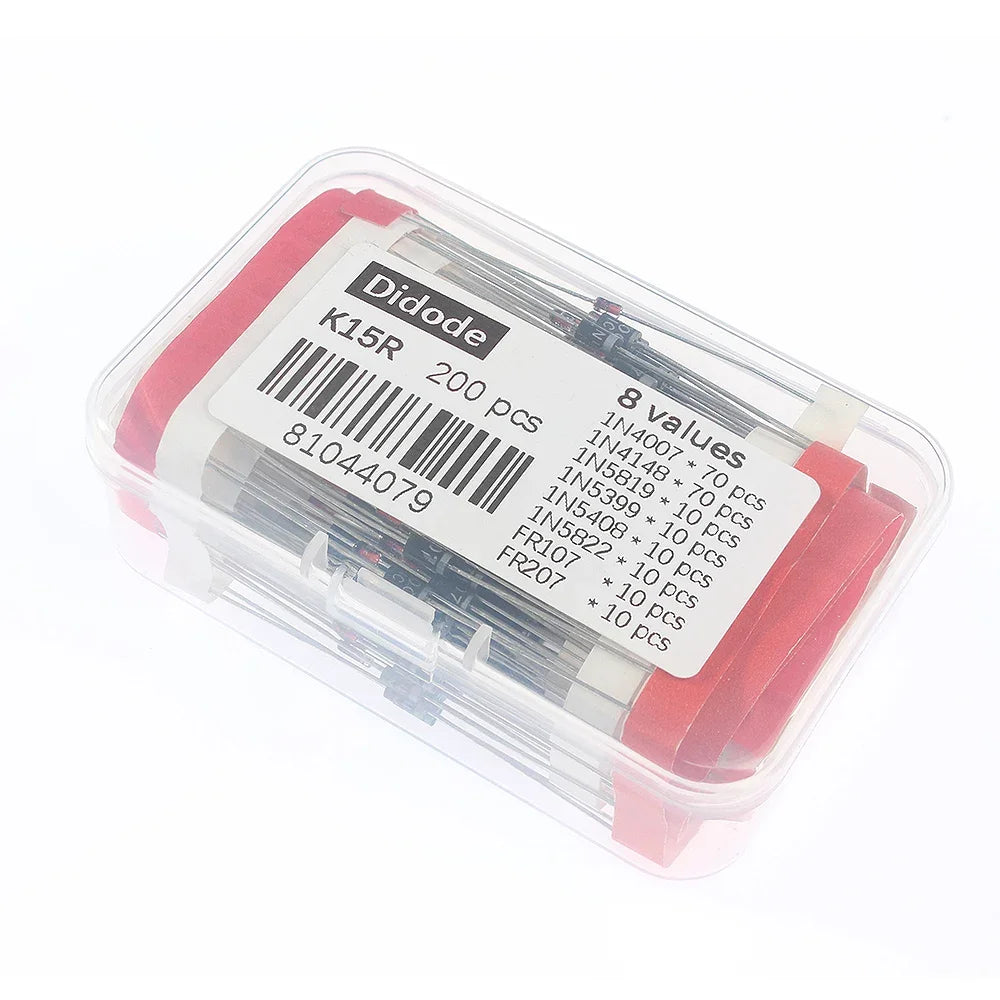 100-200pcs Rectifier Schottky Diode Kit 1N4007 1N4148 1N5408 1N5819 1N5822 1N4001 1N4004 1N5404 FR107 FR207 Fast Switching Diode