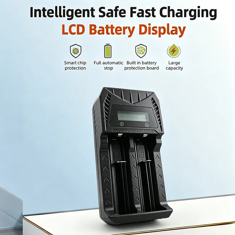 PHOMAX 18650 LCD Rechargeable Battery Fast Charger For Li-ion 18650 26650 14500 16340 18500 & AA AAA 1.2V Ni-MH Ni-Cd Battery