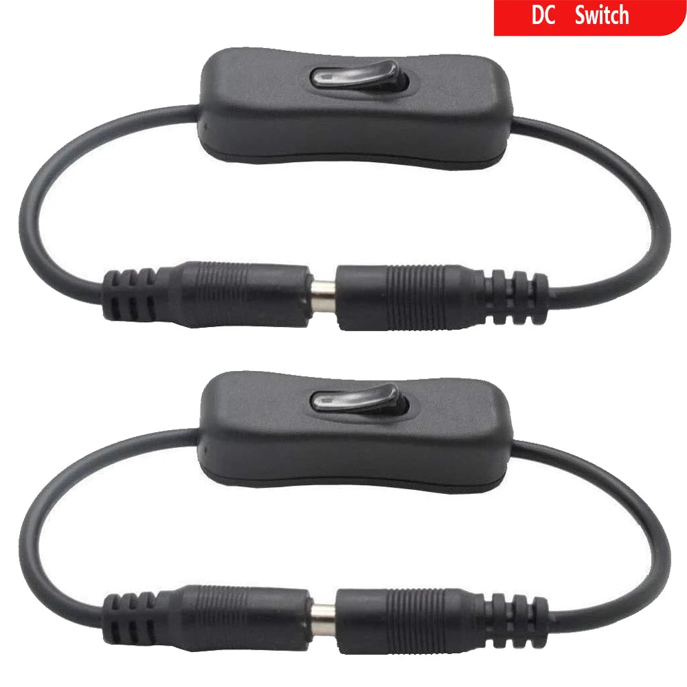 LED Strip Light Switch On/Off Cable DC Jack 5.5x2.1mm Male to Female Connector Inline Power Adapter 30cm Long 2A For LED Strip