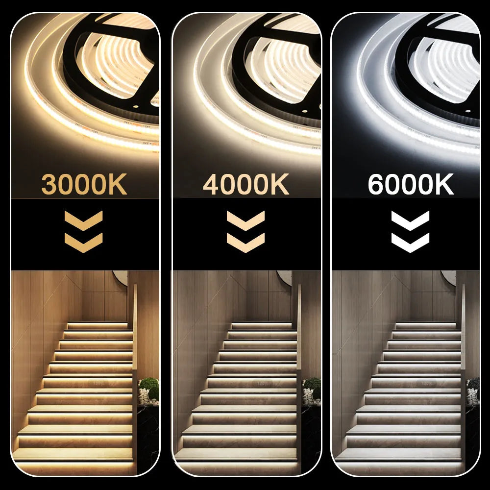 12V 24V COB LED Strip Light IP68 IP67 Waterproof Flexible Led Lamp 320LED 5m 10m 15m 0.5m 1m High Density Bright Liner Lighting