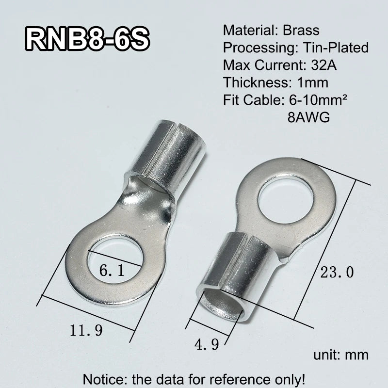 100pcs RNB Brass Ring Bare Terminal Block Connector Cable Lugs Wire Crimping Tips Electrical Connection Strips 12V 2.5mm 4mm 6mm