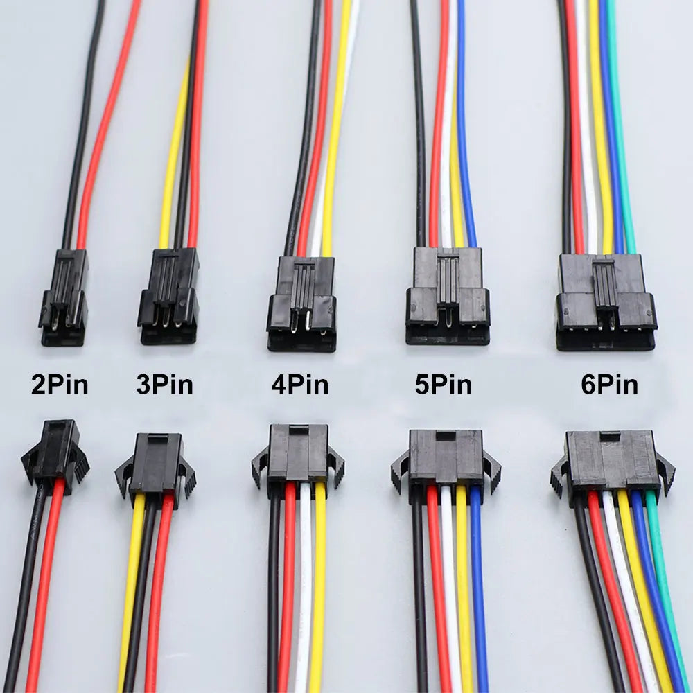 JCD 2/3/4/5/6 Pin LED Strip JST SM Connector Male or Female Adapter Plug Connector Terminal with 20CM 22AWG Wire for Light Strip