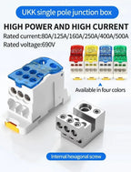 UKK 80A-500A High Current DIN Rail Power Distribution Block One Input Multiple Output Electrical Terminal Connector ```