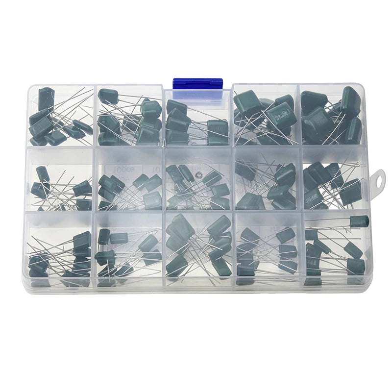 150Pcs 15 Values Polyester Film Capacitor Kit 2A331J 2A471J 2A102J 2A103J 2A223J 2A104J For DIY Soldering PCB Repair