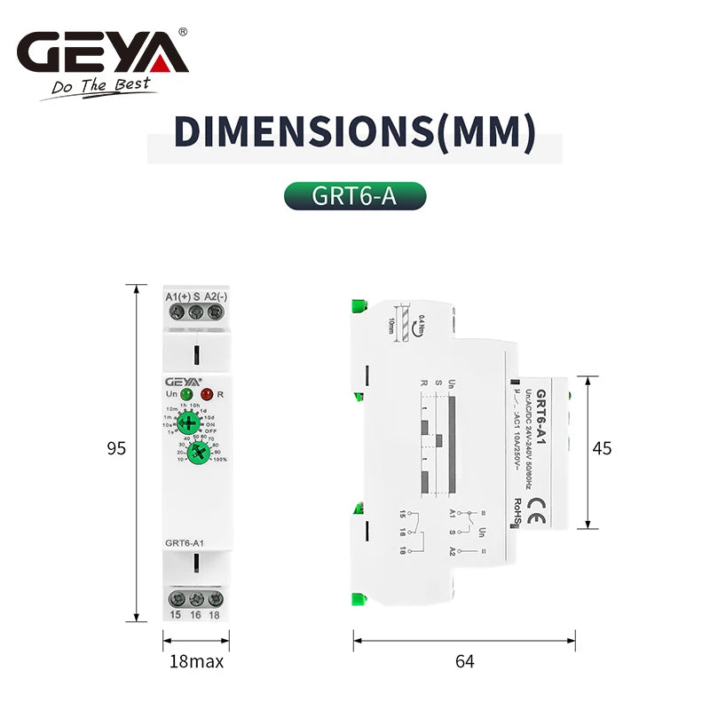 GEYA Delay Time Relay Electronic Type 10A AC230V OR AC/DC24V-240V Time Relay 24V 220V GRT6-A/B