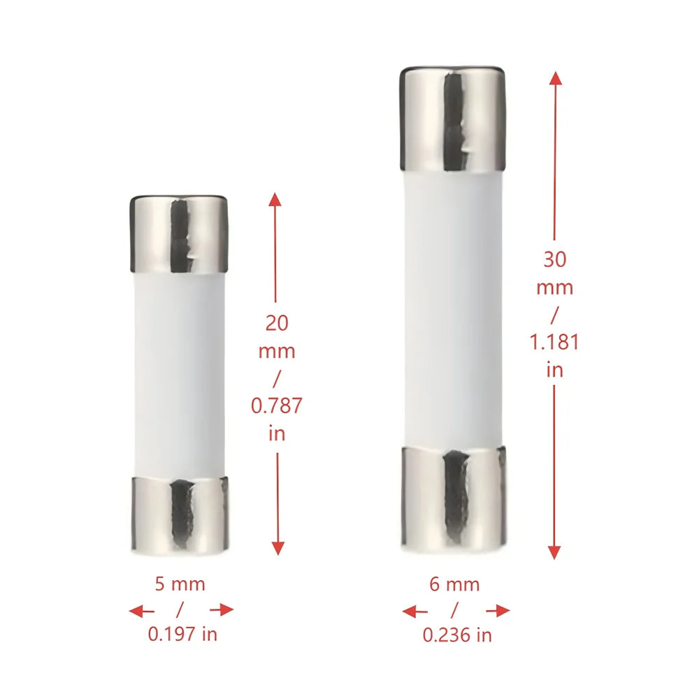 20/100pcs Ceramic Tube Fuses 5*20mm 6*30mm Fast-Blow Slow-Blow  250V 0.5A 1A 2A 3A 5A 10A 20A 30A AMP for Circuit Protection