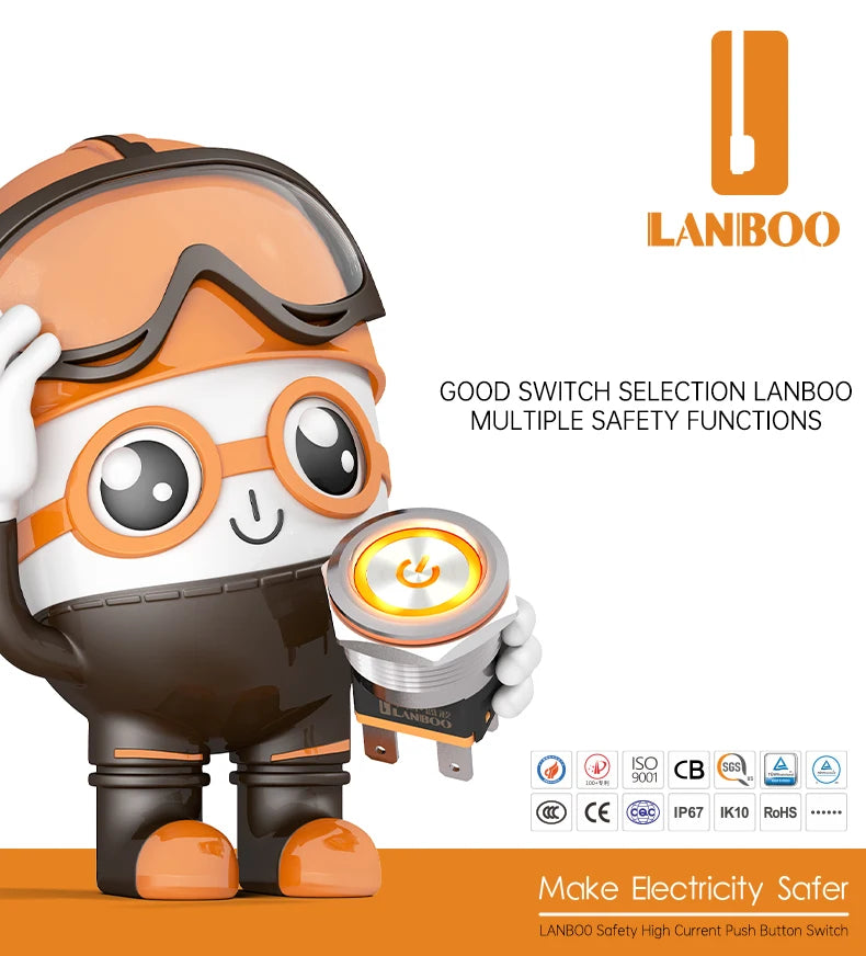 LANBOO High-End Quality Latching  Rocker Switch 20A 16Amp Current Push Button 2no2nc with LED 3-8V/9-24V/220V