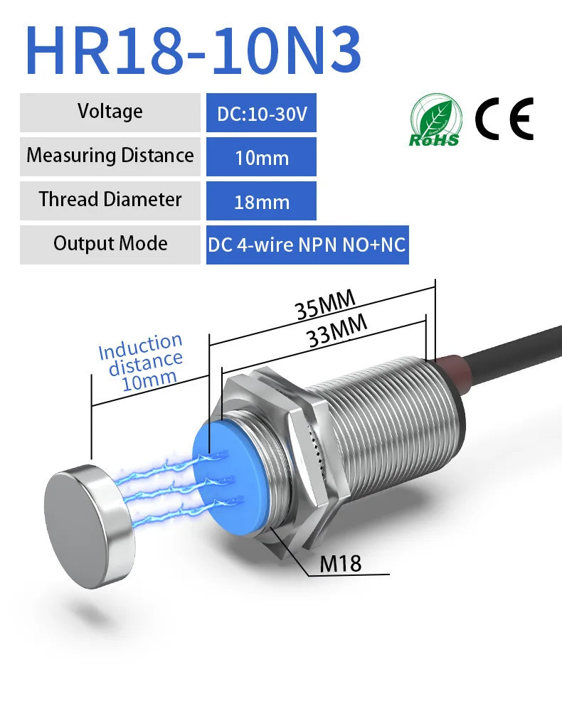 GTRIC Hall Switch Magnetic Proximity Sensor NJK5003 M18 Cylinder Series Sensing Distance 10mm 10-30VDC NPN PNP NO NC