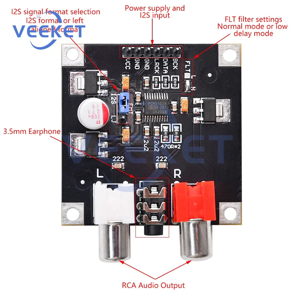 PCM5102 DAC Decoder I2S Player Assembled Module 32Bit 384K Beyond ES9023 PCM1794 Decoder Board Support for I2S /left-justified