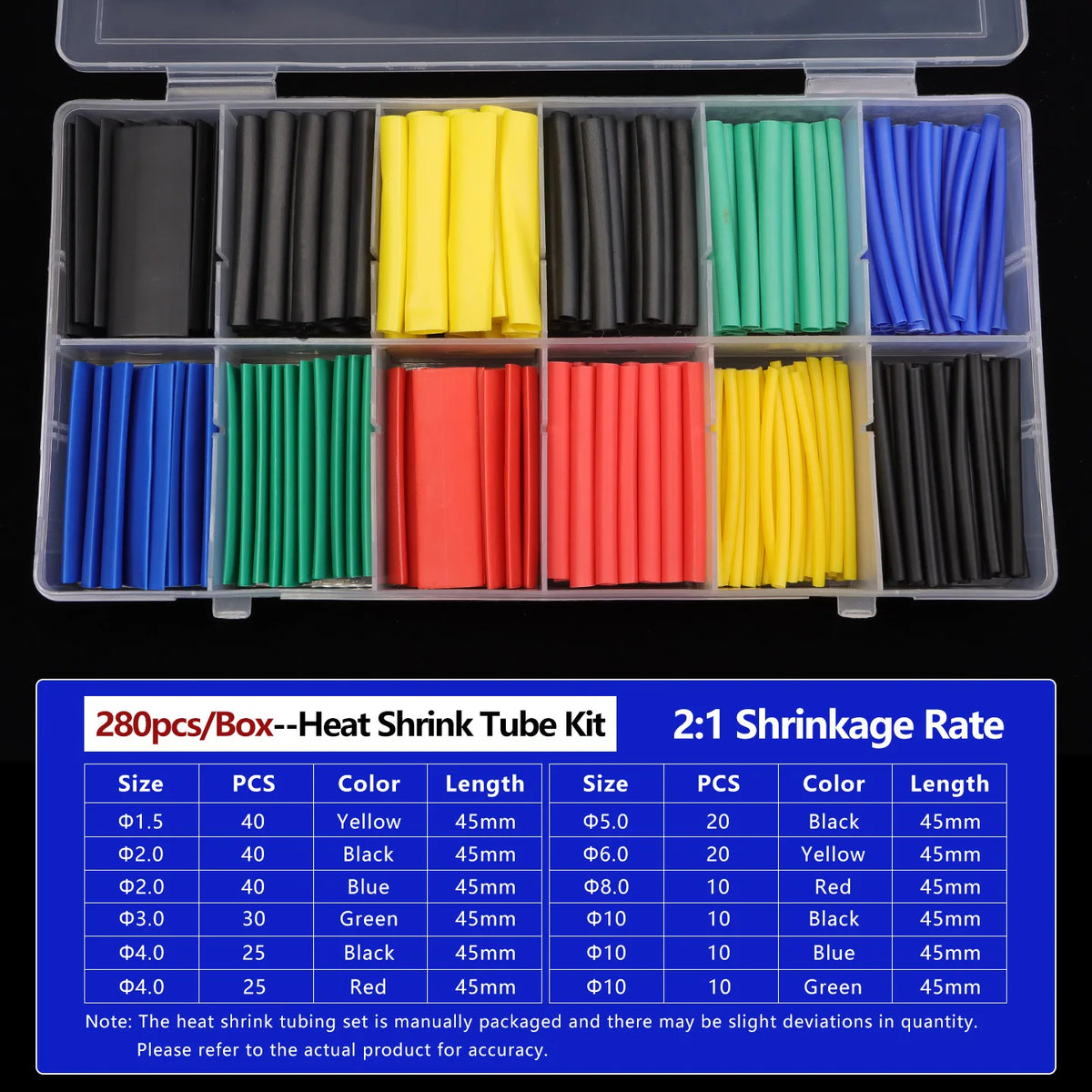 2:1 Heat Shrink Tube Kit Thermoresistant Shrinkage Tubing Wire Wrapping Electrical Connection Cable Insulation Sleeved Protecter