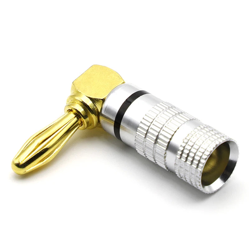 4pcs Banana Plug Connectors Right Angle 90 Degree Gold-Plated 4MM Audio Jack Adapter Video Speaker Plugs HiFi