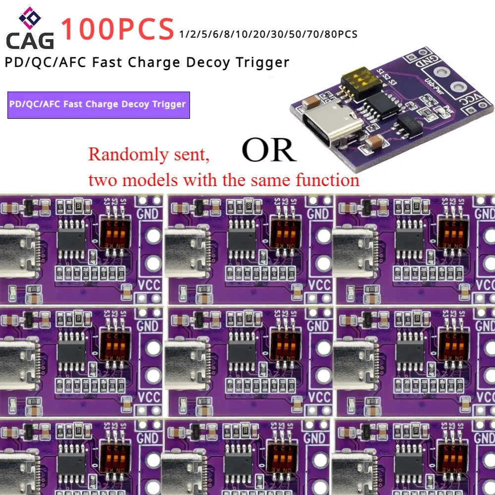 1-100PCS PD/QC/AFC Fast Charge Decoy Trigger Type-C Decoy Module Board with DIP Switch 5V 9V 12V 15V 20V Fixed Voltage Output