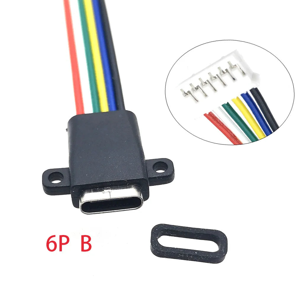 5pcs Type-C USB 3.1 Connector 2Pin 4Pin 6Pin Welding Wire Female Socket Rubber Ring High Current Fast Charging Port