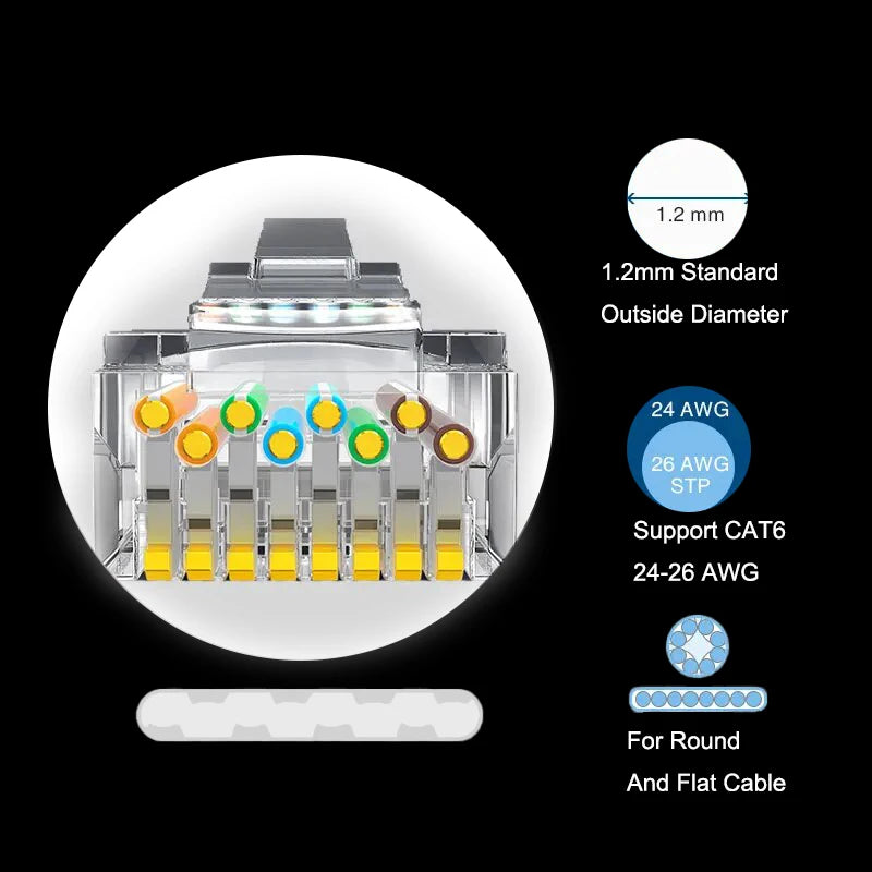 COMNEN  RJ45 Cat5/6/6A Pass Through Connectors Modular Plug , EZ to Crimp Modular Plug for Solid Or Stranded UTP Network Cable