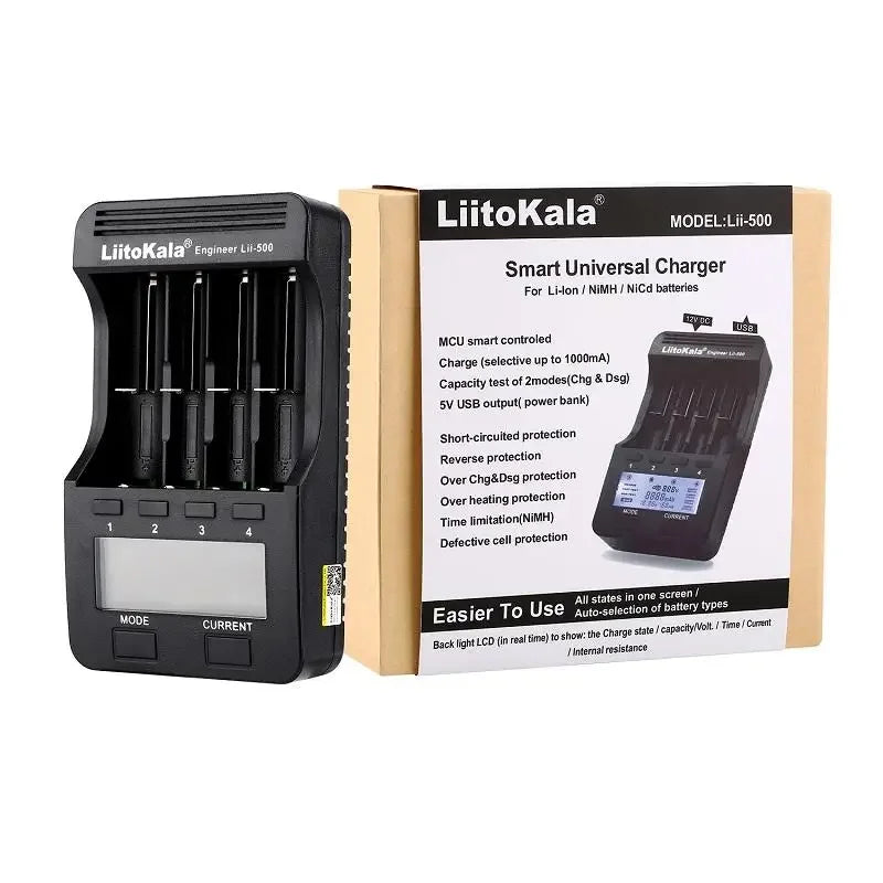 LiitoKala LII-500 Smart Universal LCD Battery Charger for Li-ion Ni Mh AA AAA 10440 14500 16340 17335 17500 18490 17670 18650