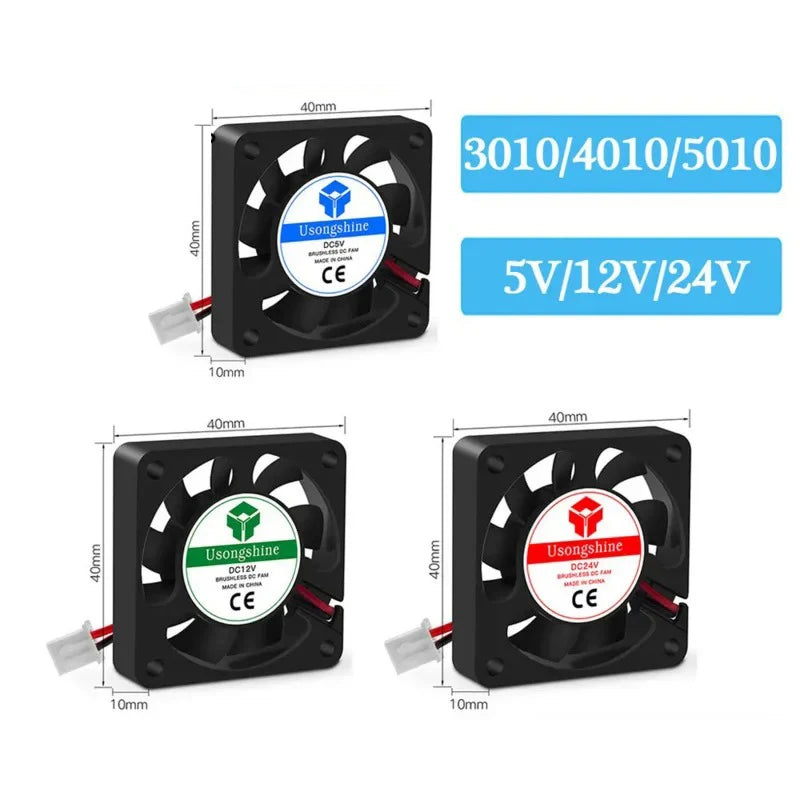 5010/4020/4010/3010 5V/12V/24V Cooling Turbo Fan Brushless 2Pin For 3D Printer Extruder DC Cooler Blower Part Plastic Fans
