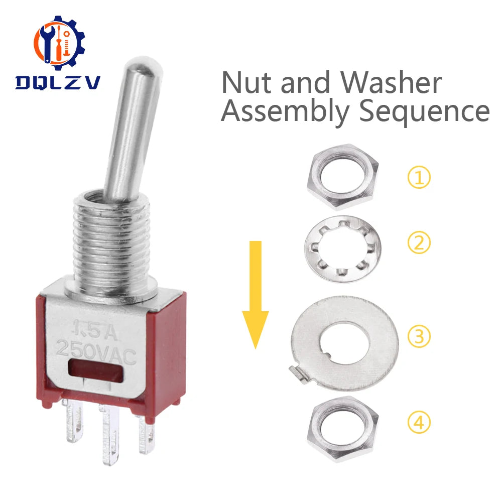 5MM Mini Toggle Switch SMTS-102 250V/1.5A SPDT 3/6 Pin On On 2/3 Position Red Color Stitch Pins SMTS-202 ﻿