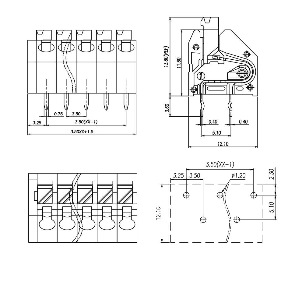 Terminal block  3.5 mm pitch  2P ~ 12P PCB SPRING TERMINAL BLOCKS  KF250 DG250